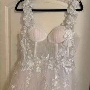 Embroidered Tulle White Floral Dress